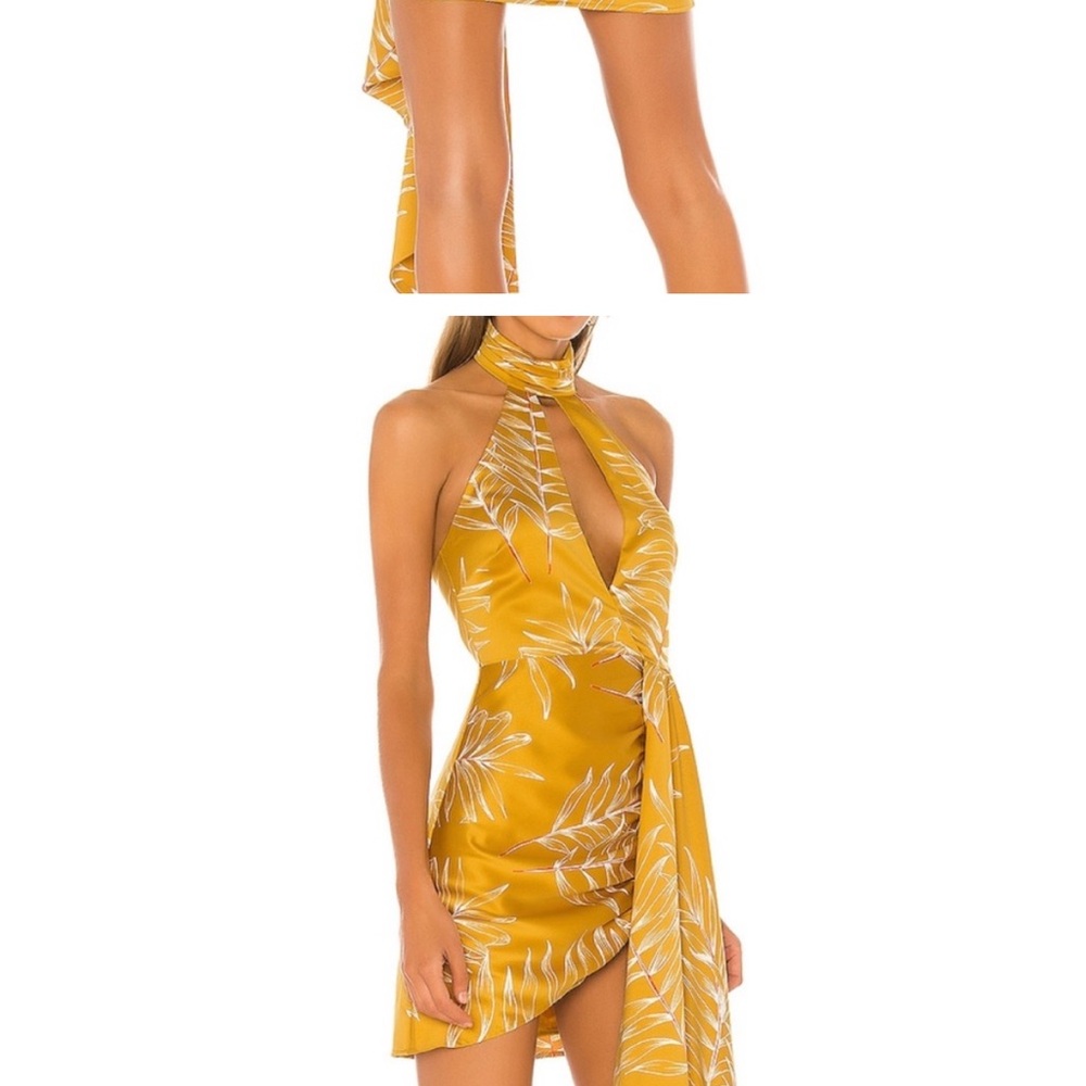 Camila Coelho Yellow Leaf Print Mini Dress